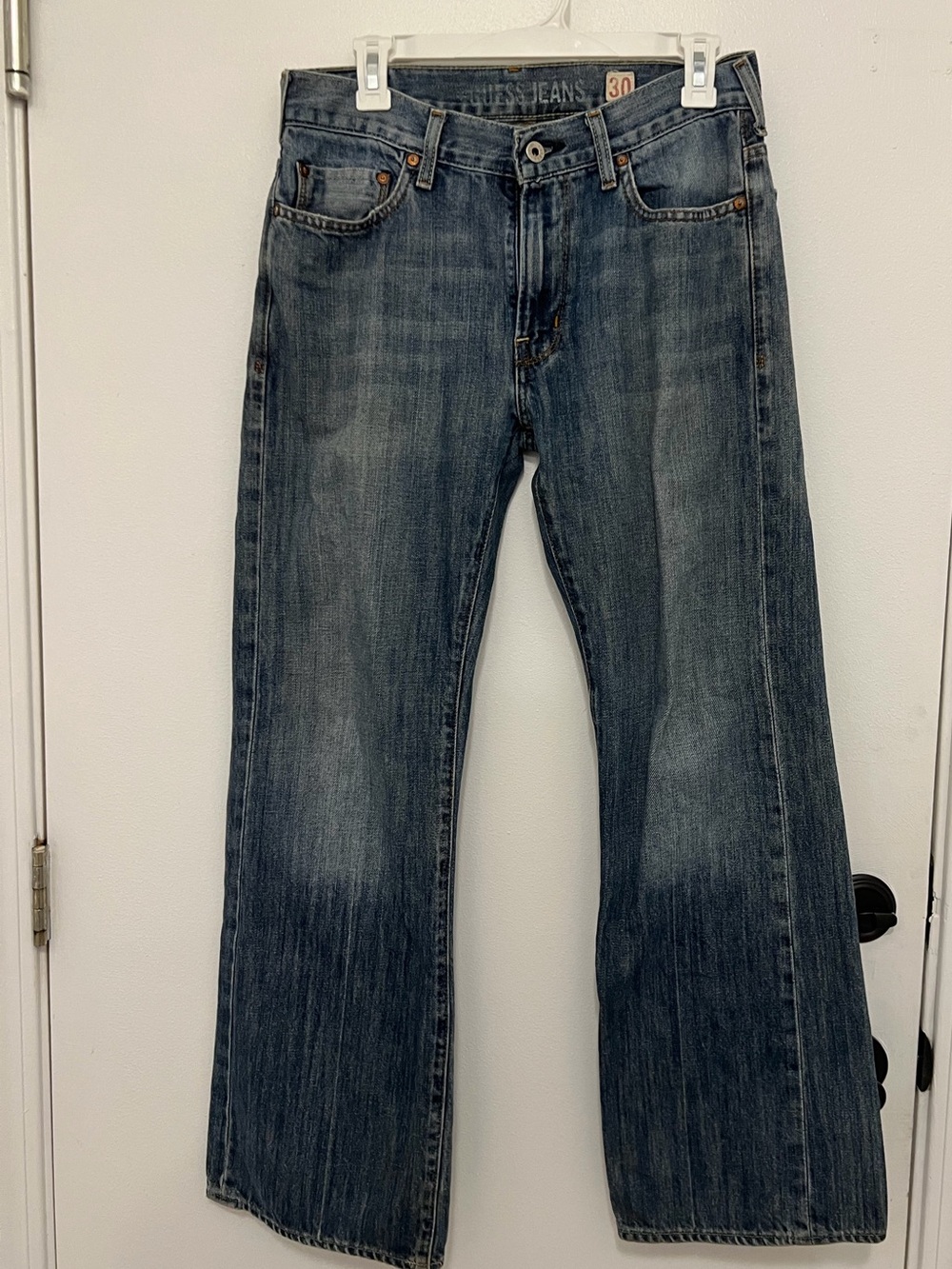 Guess Men's Bootcut Jeans in Faded Blue Denim